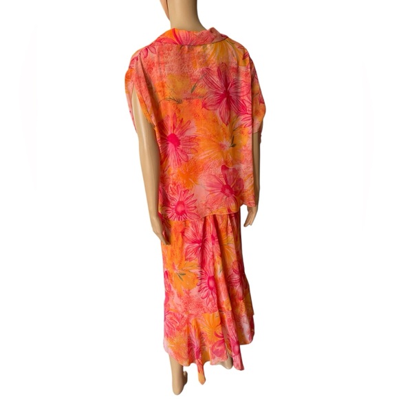 Sag Harbor Plus Size Orange Boho Tropical Summer Floral Two Piece Top Dress Set - Picture 6 of 8